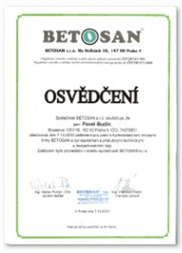 BETOSAN certifikát